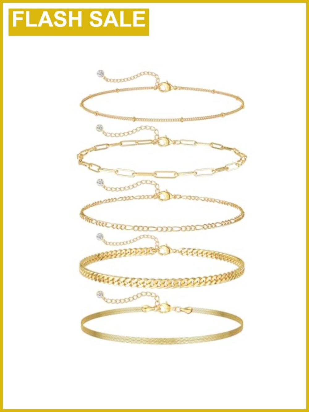 14K Gold Plated Link Bracelet Set Waterproof Stackable Jewelry